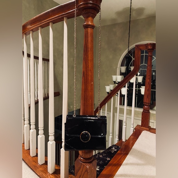 Marble Black Faux Patent Leather Clutch with Magnetic Closure - Picture 1 of 2